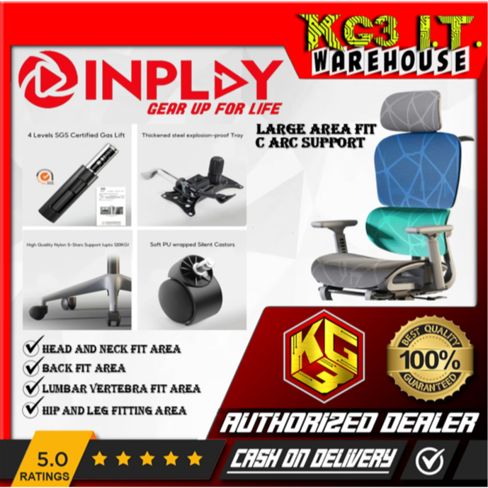 INPLAY EF100-G Ergonomic Chair Adjustable Breathable Design Long ...