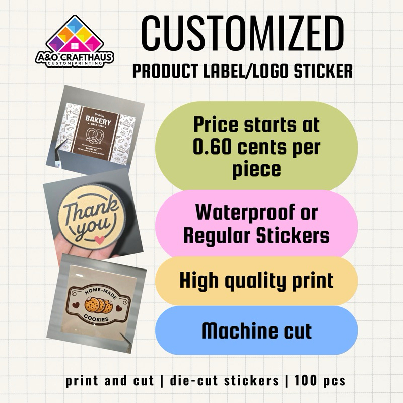 100 pcs Customized Sticker | Product Label Sticker | Logo Sticker ...