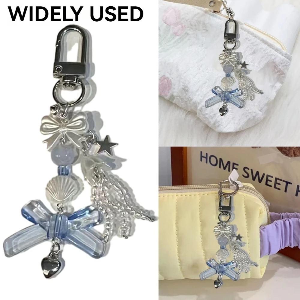 Aesthetic Blue Shell Water Wood Bow Knot Beaded Keychain Photo Album ...