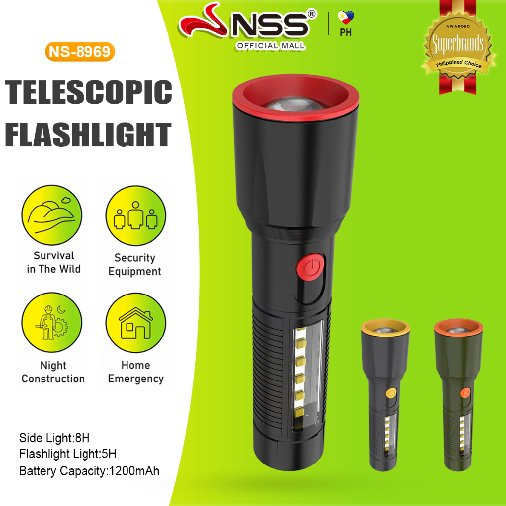 NSS Telescopic Flashlight With Side Light Rechargeable Waterproof ...