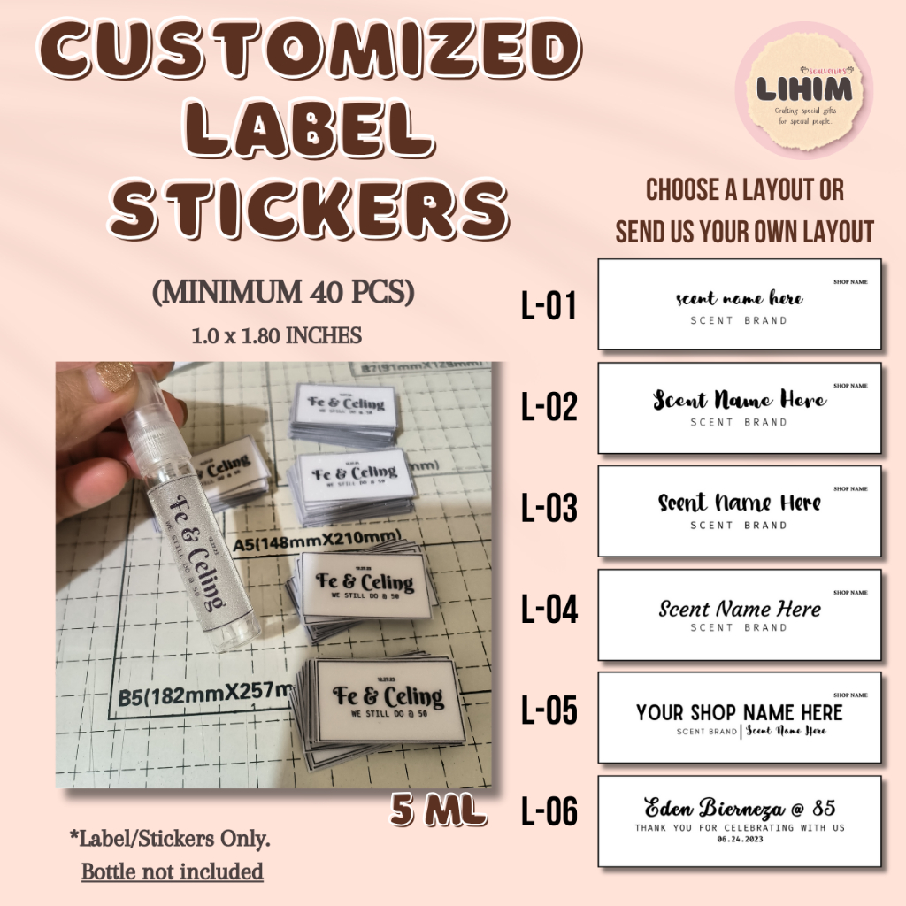 Vinyl Label Stickers for 5ml Glass Spray Bottle and 10ml Roll On Bottle ...