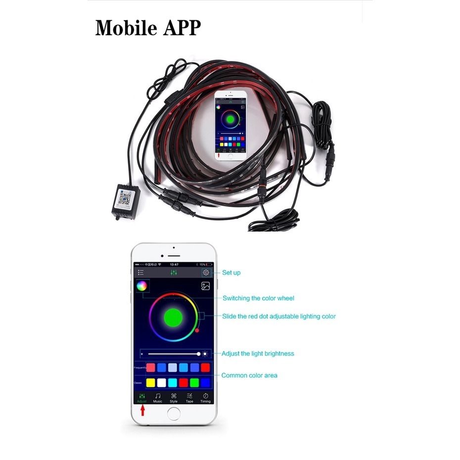 App/Remote Control Car Light Underglow RGB 8 Colors Universal ...