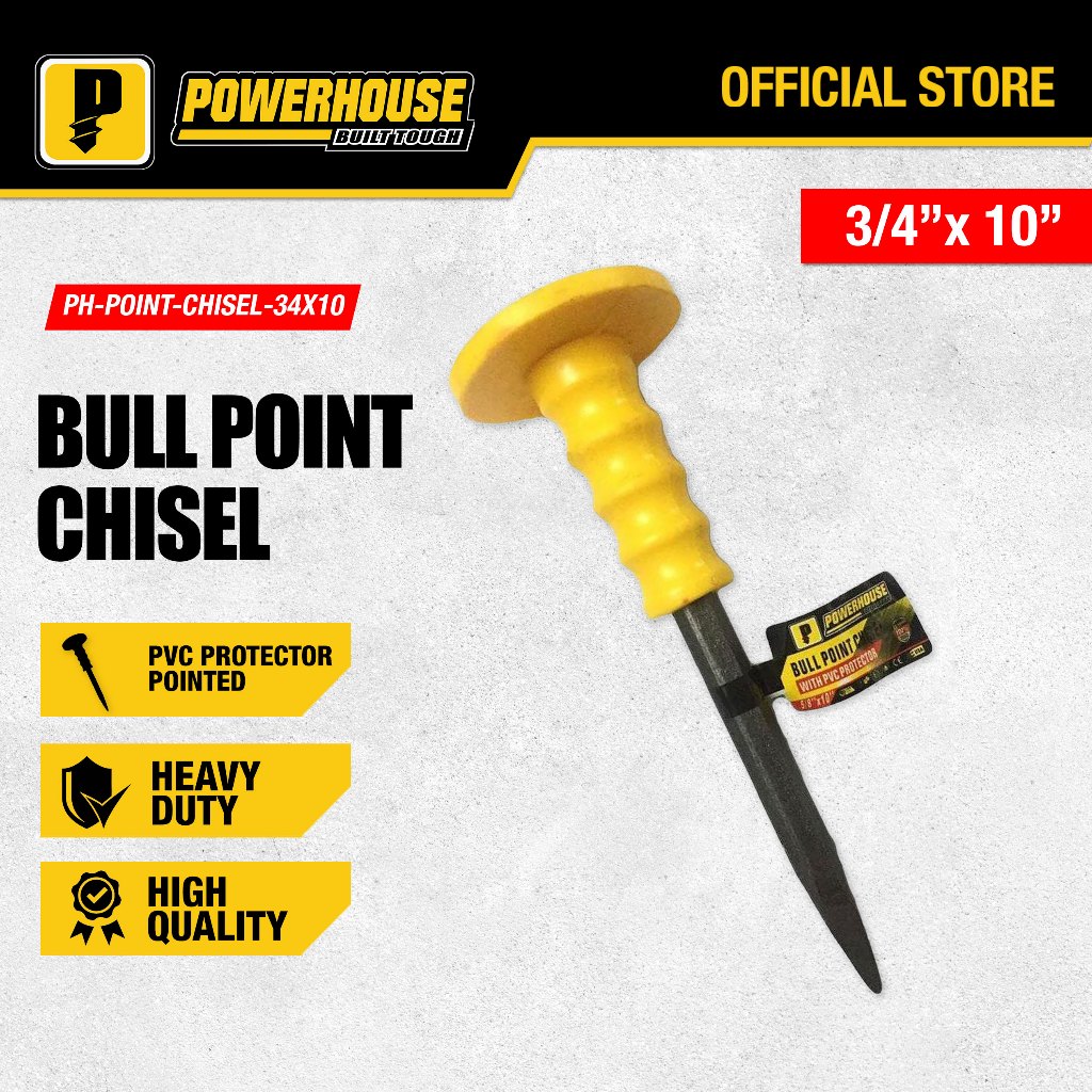 Powerhouse Bull Point Chisel with PVC Protector Pointed 1