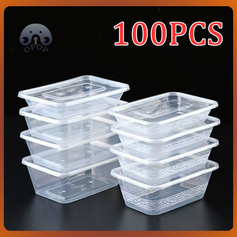 100PCS Large Capacity Rectangle Microwavable Plastic Food Container ...