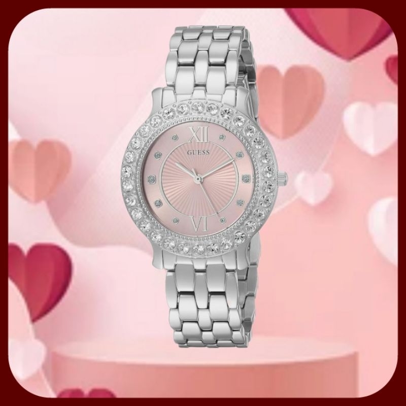 GUESS Stainless Steel Pink Dial Rhinestone Embellished Watch | Shopee ...