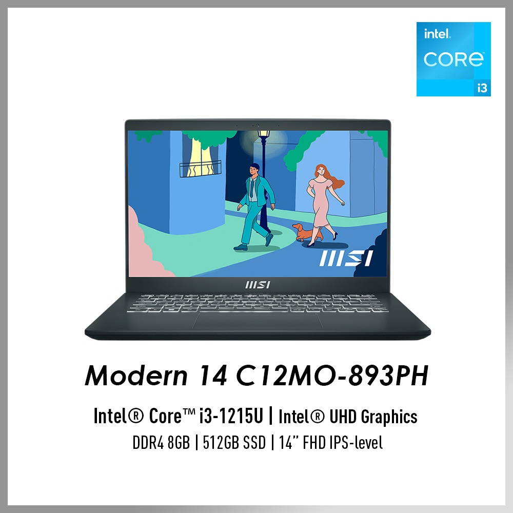 MSI Modern 14 C12MO-893PH Laptop (i3-1215U / 8GB RAM / 512GB SSD / 14 ...
