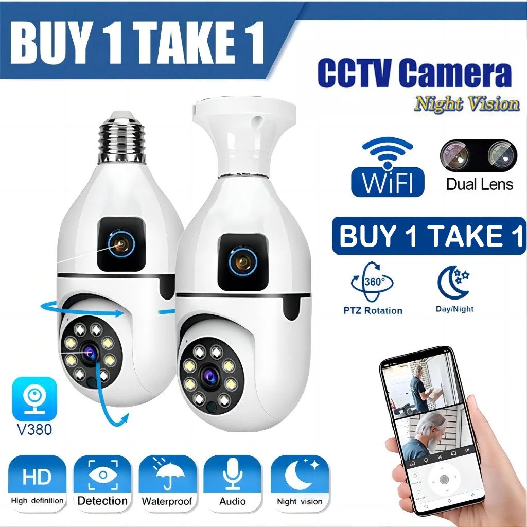 V380 PRO CCTV Bulb Dual Lens 5G 33MP CCTV Camera No Wifi Needed 360° 3D ...