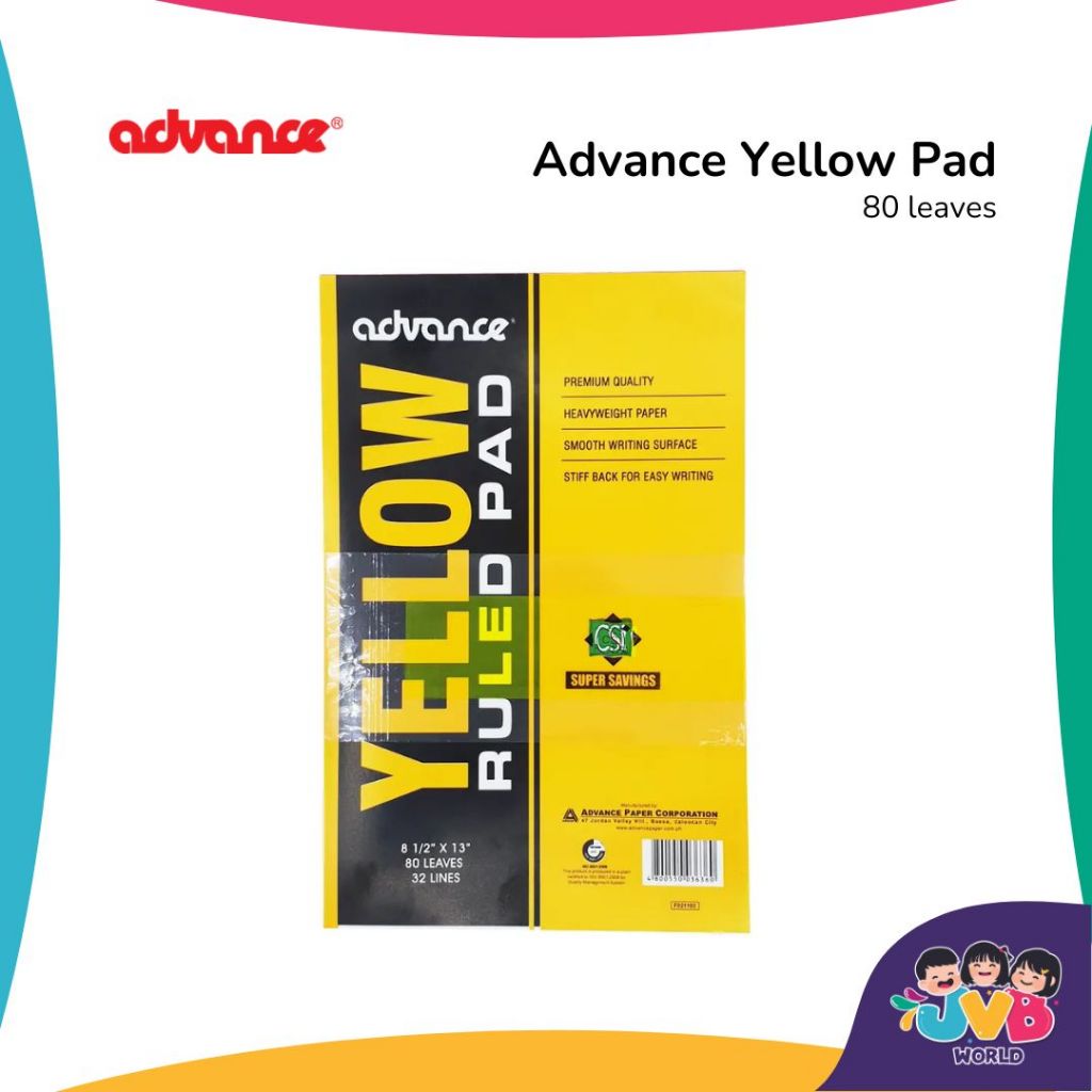 Advance Yellow Pad 80 leaves per pad 32 lines 8.5