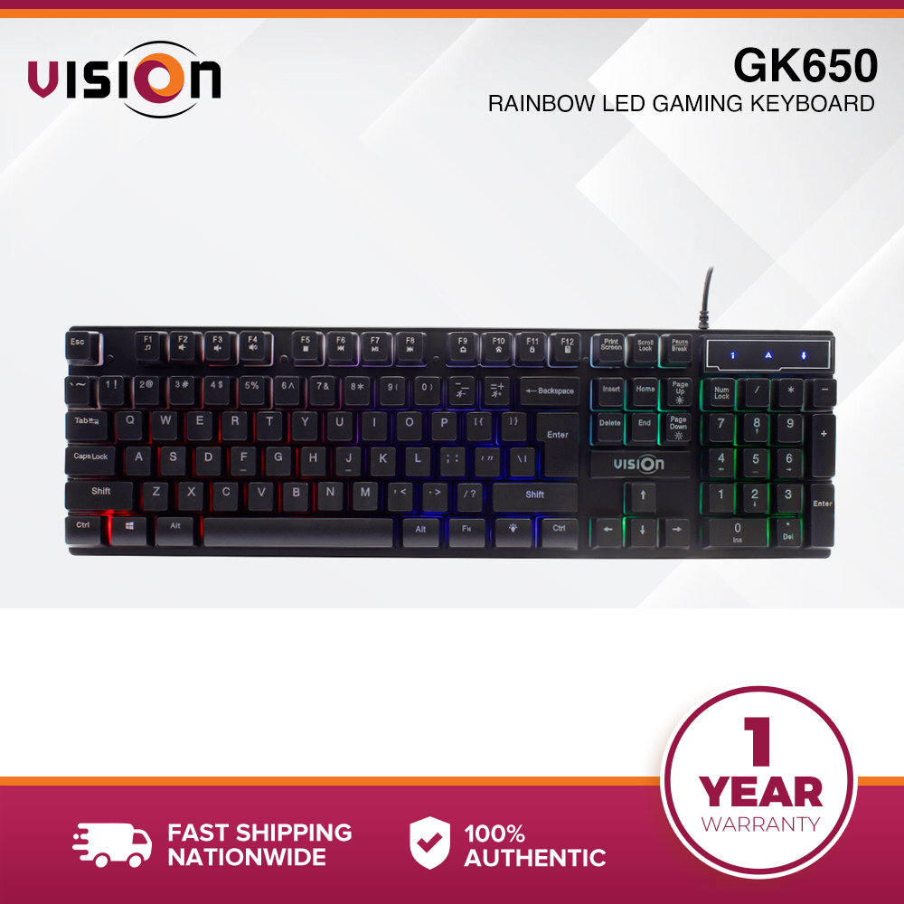 Vision GK650 Rainbow LED Backlit Wired Gaming Keyboard | Durable ...