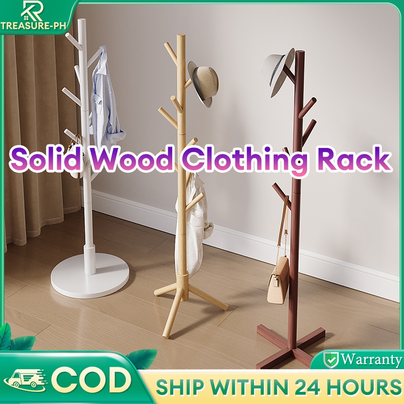 Solid Wood Bag Rack Stand White/Wood/Brown 8 Hooks Coat Rack Stand ...