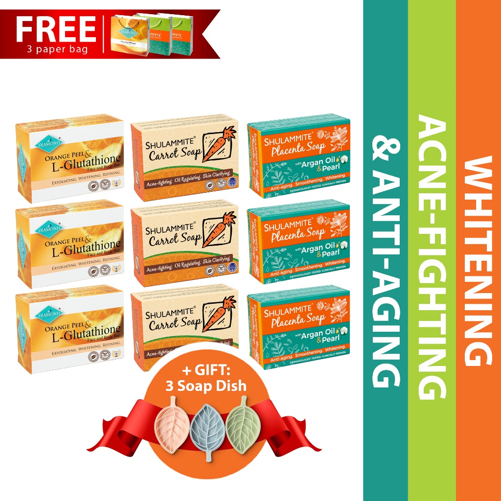 Diamond Orange Peel and L-Glutathione, Shulammite Carrot Soap, and  Shulammite Placenta Soap