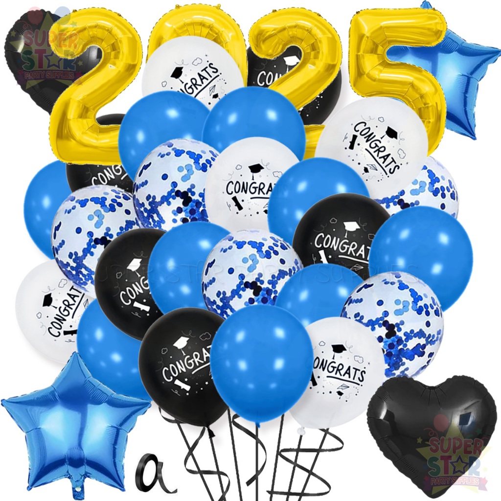 30pcs Black Gold Confetti Graduation Balloons Set Congratulations ...