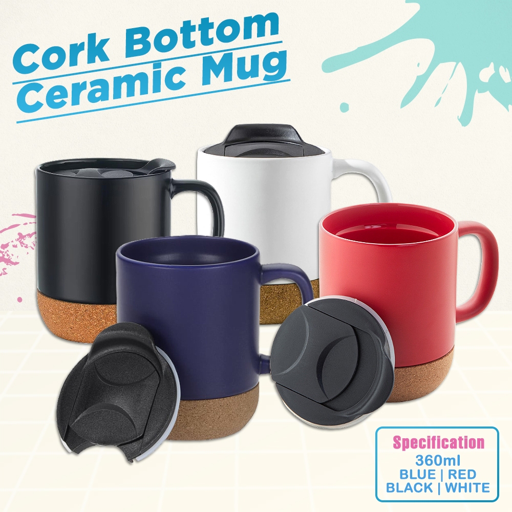 Ceramic Coffee Tea Mug Anti-Heat Bottom with Cork Bottom Spill Proof ...