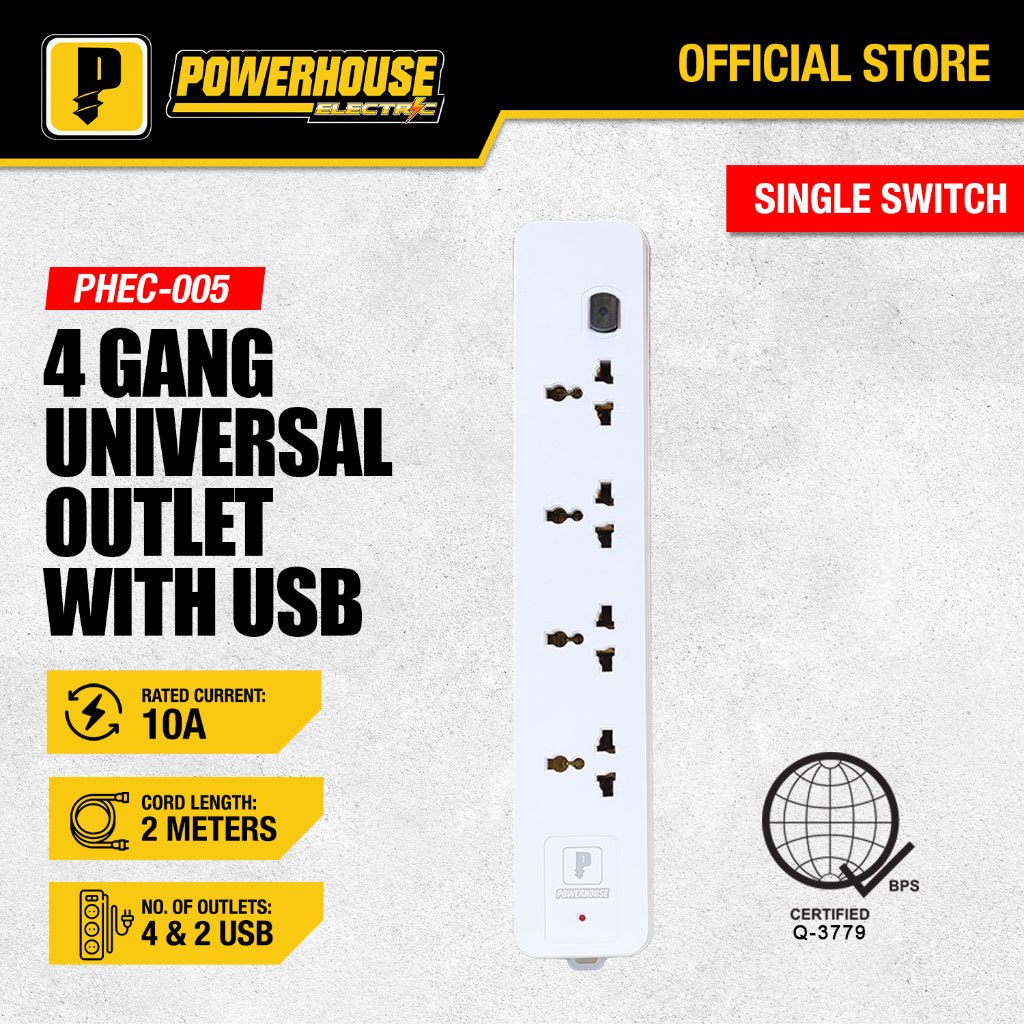 POWERHOUSE Electric Extension Cord with Single Switch 4 gang - 2 meters ...