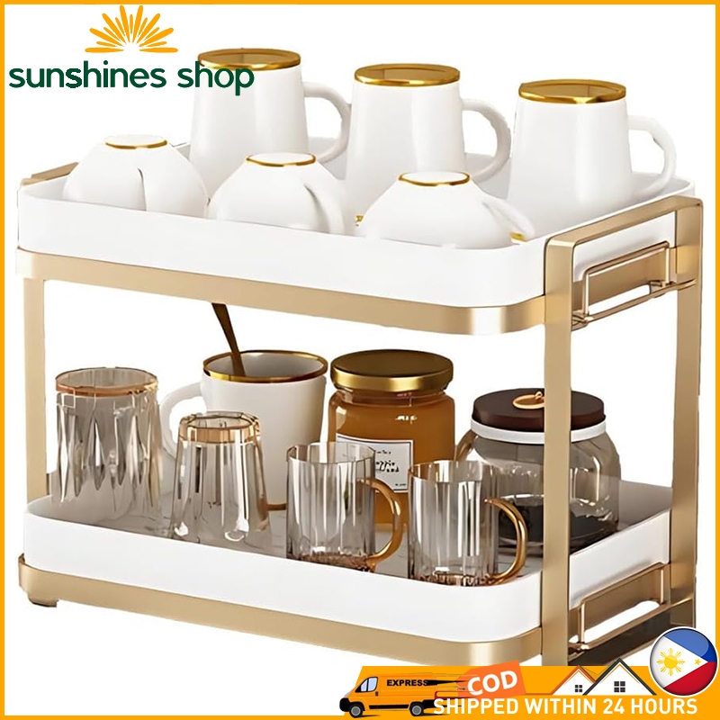 2-Tier Cup holder tea Cups Mugs Drying Rack with Removable Drain Tray ...