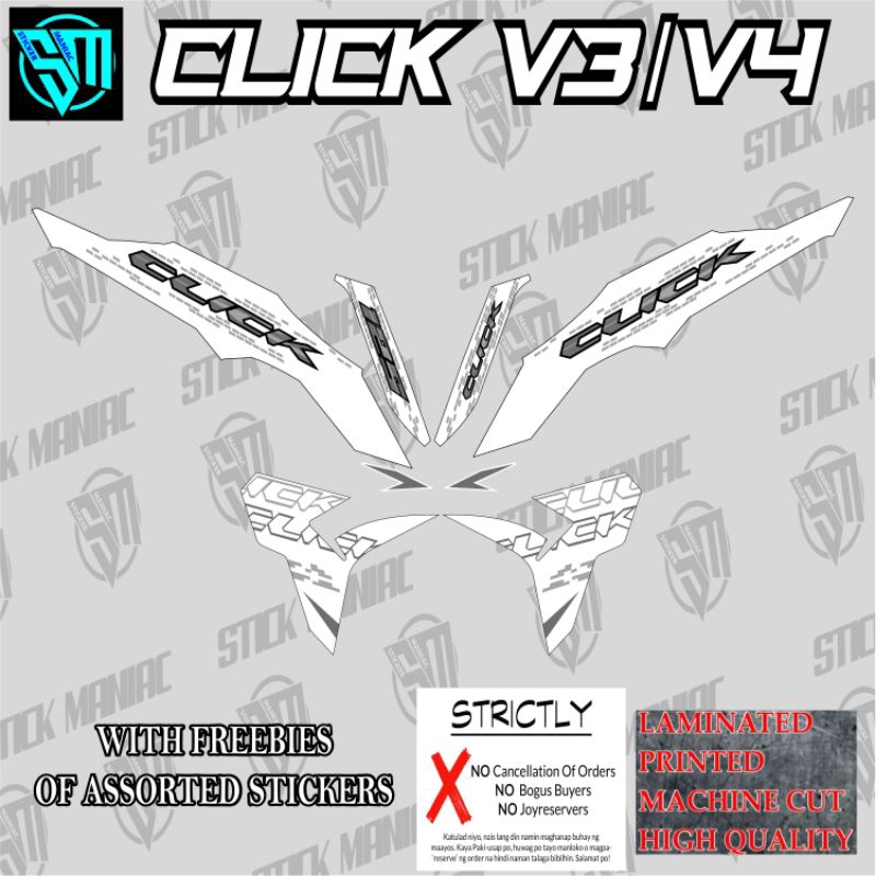 Honda Click V3 / V4 laminated decals stickers,,,white | Shopee Philippines