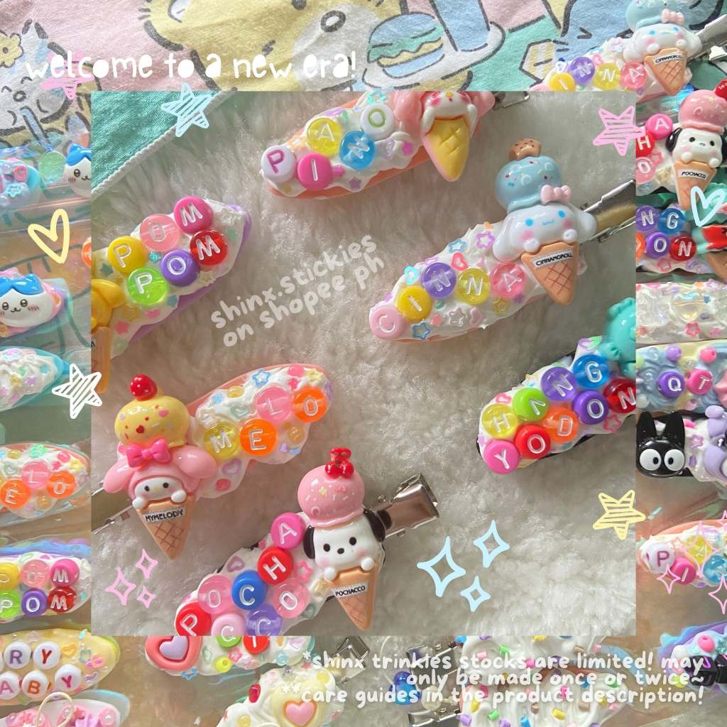 decoden cake hairclips | shinx trinkies | sanrio chiikawa bow whipple ...