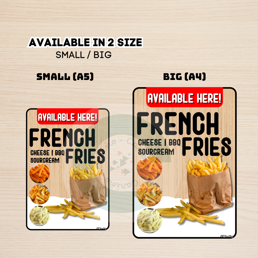 Laminated - Fries Signage l Fries and Drinks Signage | Cheesy Fries ...