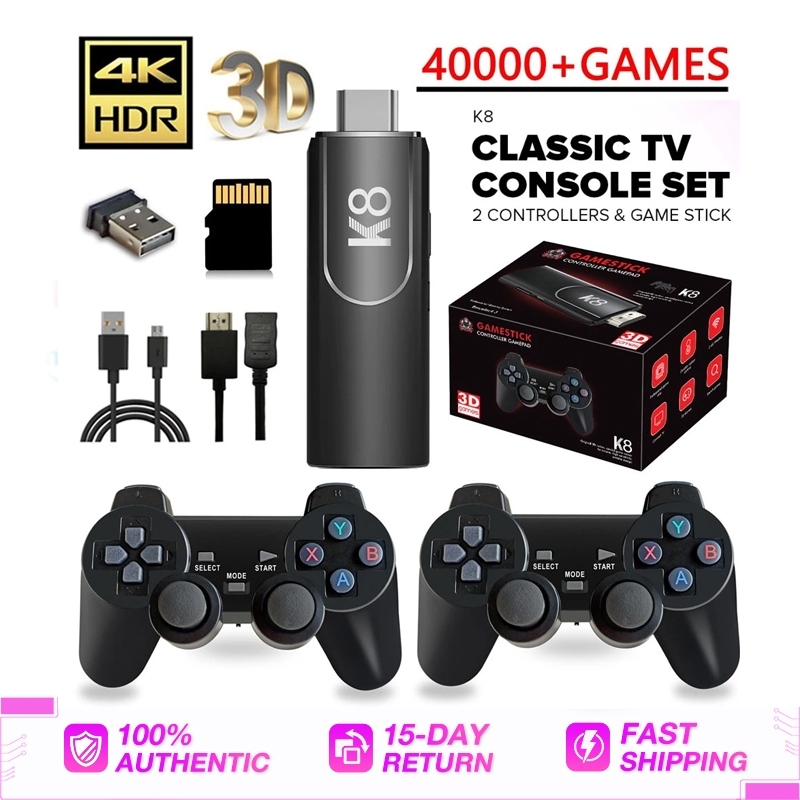 K8 Game stick Classic 8K TV Game Console Set 2 Controllers & Stick 4k ...