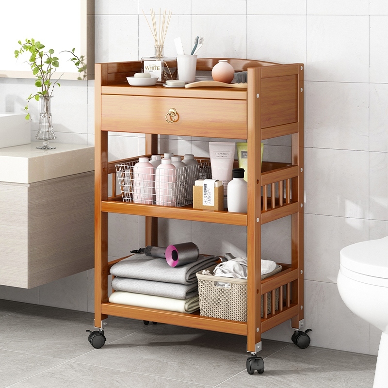 Bamboo Rolling Cart Kitchen Racks Organizer 3 Layers Mobile Trolley ...