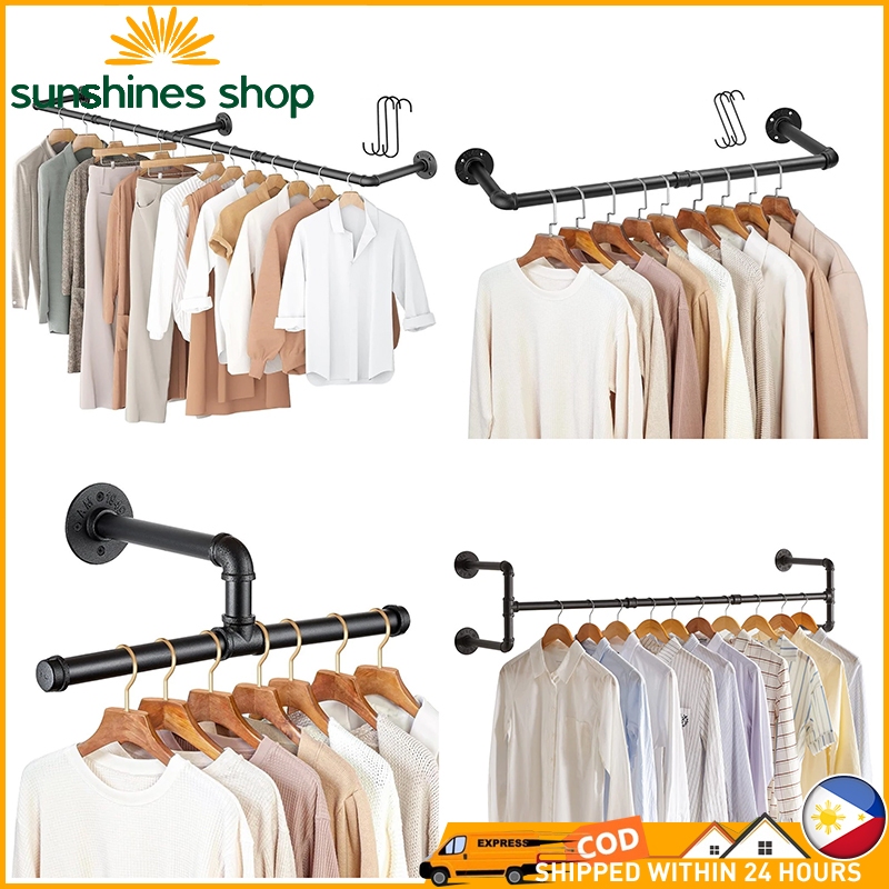 Metal Clothes Rack Wall-Mounted Hanger Clothes Storage Detachable ...