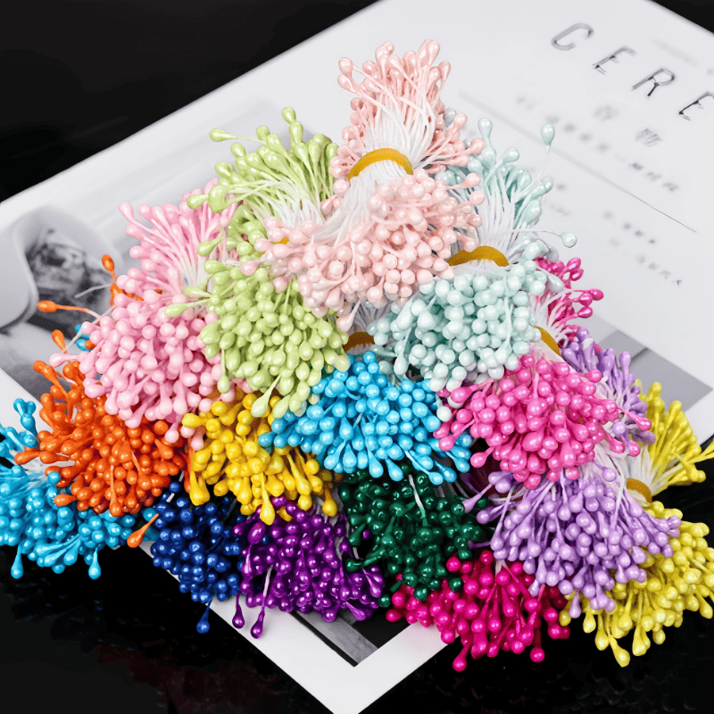 1800 Pcs 1mm Double Head Flower Stamen – Multicolor Plastic Pistils For Crafts, Card Making & Cake Decorating