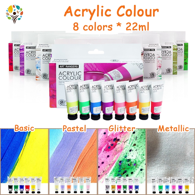 Art Rangers Acrylic Paint (8pcs*22ml) Basic/ Pastel/ Glitter/ Metallic ...