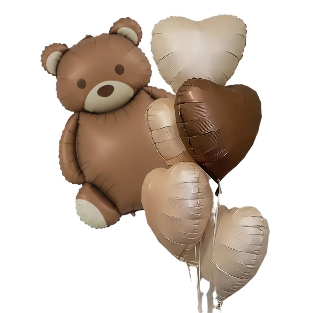 Six Piece Frosted Teddy Bear Retro Love Balloon Set Baby Birthday Party ...