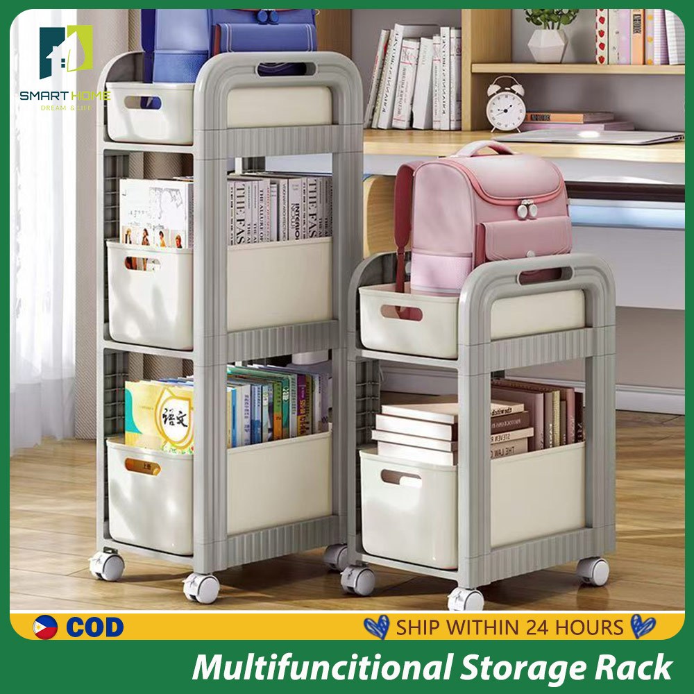 Multilayer Bookshelf Under the Table Organizer Rack with Wheels Drawer ...