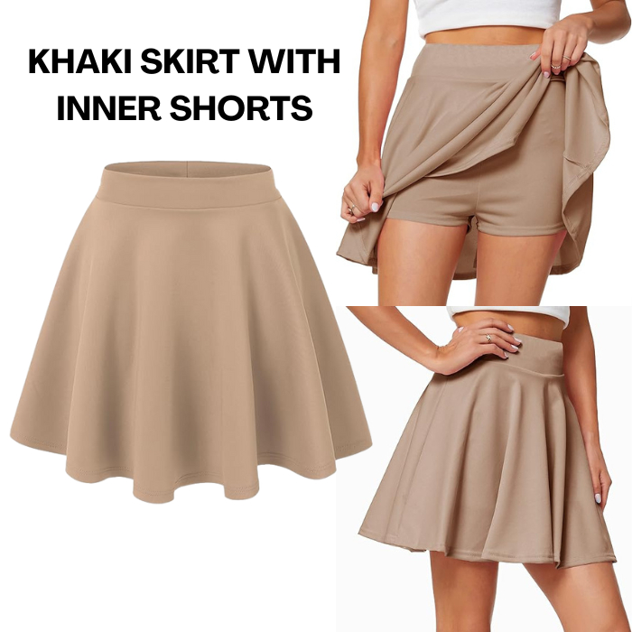 PLAIN 2-IN-1 KHAKI SKORT FOR WOMEN HIGH WAIST PALDA SHORT SKATER SKIRT ...