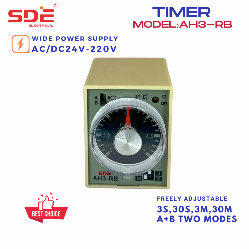 SDE AH3-RB (W/Out Socket) Multi-Range Timer 3S/30S/3M/30M (24V-240V AC ...