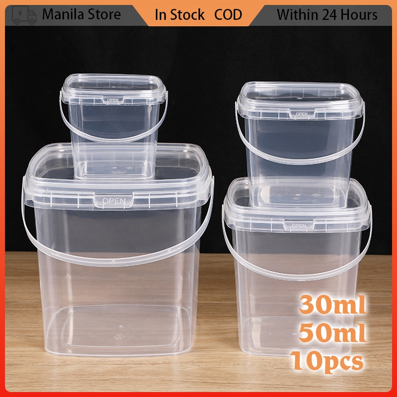 10PCS Plastic Bucket Container Airtight PP Jars With Lids Clear ...