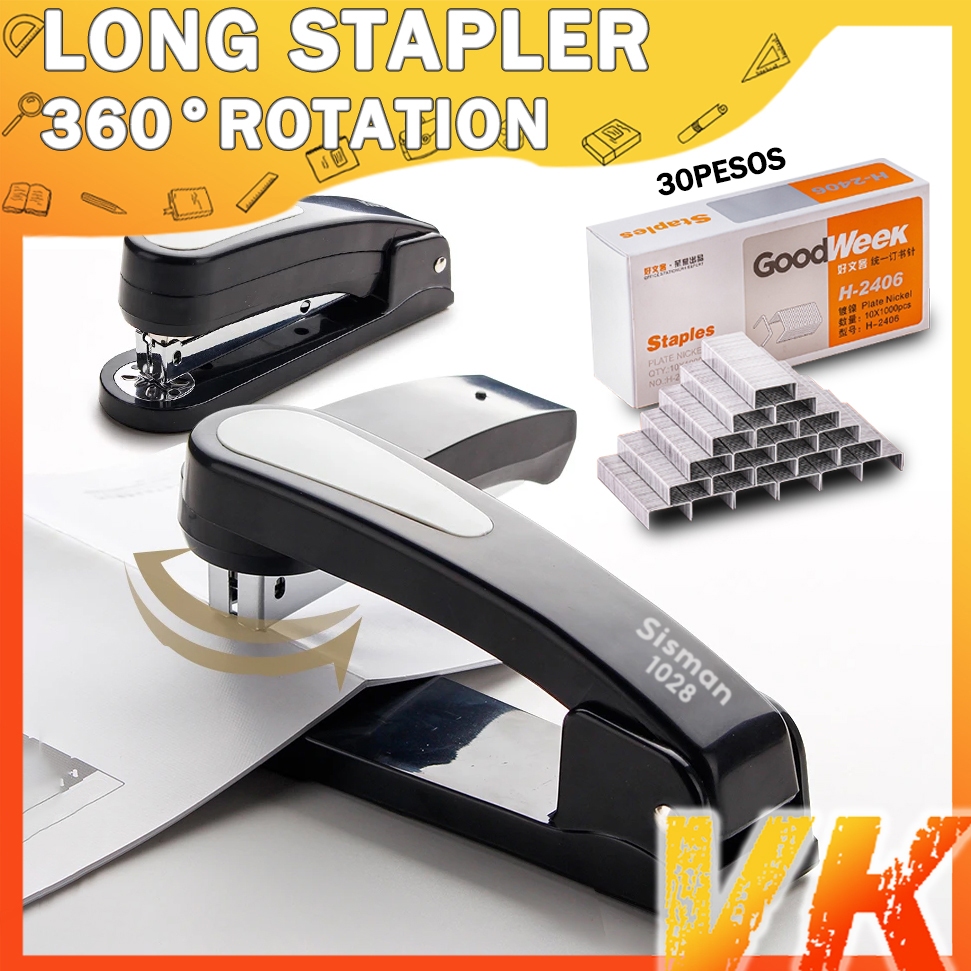 VK 360 Rotation Stapler and 24/6 Staples Effortless Long Stapler School ...