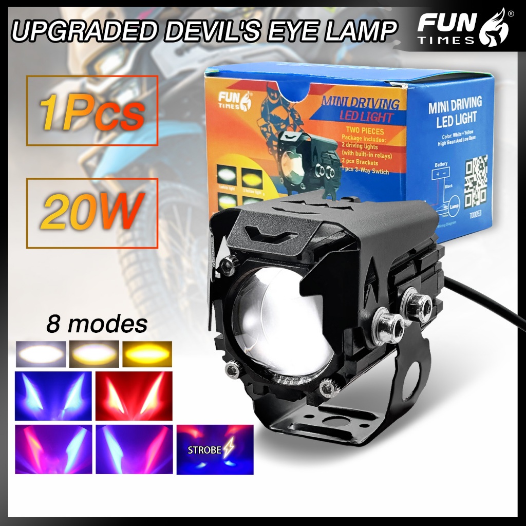 2PCS Mini Driving Light For Motorcycle Flash 8 Modes LED Lens Headlight ...