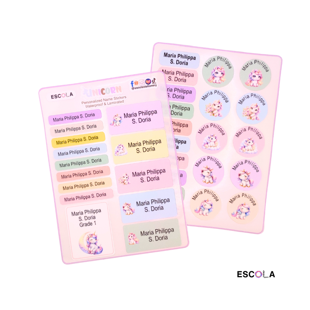 PERSONALIZED, CUSTOMIZED Name & Class Subject Stickers (Unicorn Colors ...