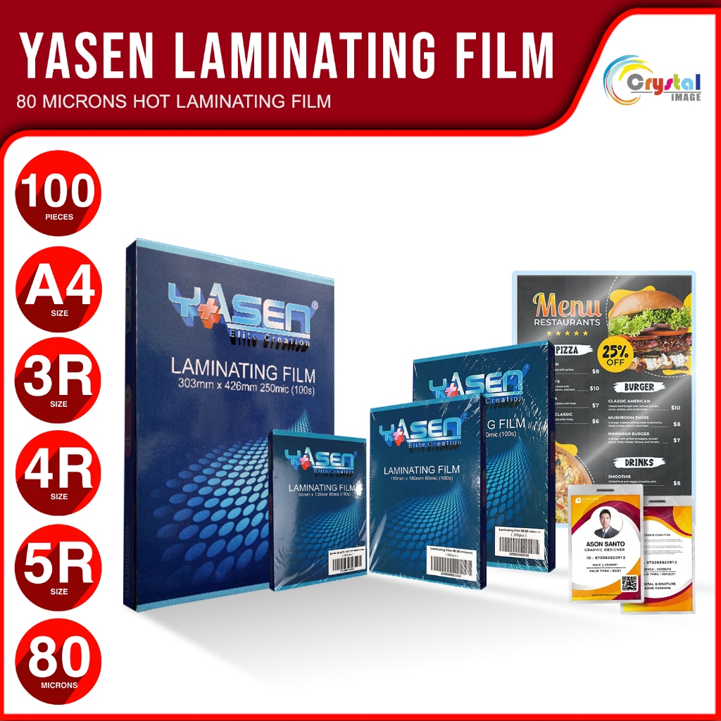 Yasen Laminating Film 80 microns (A4 | 5R | 4R | 3R ) Transparent ...