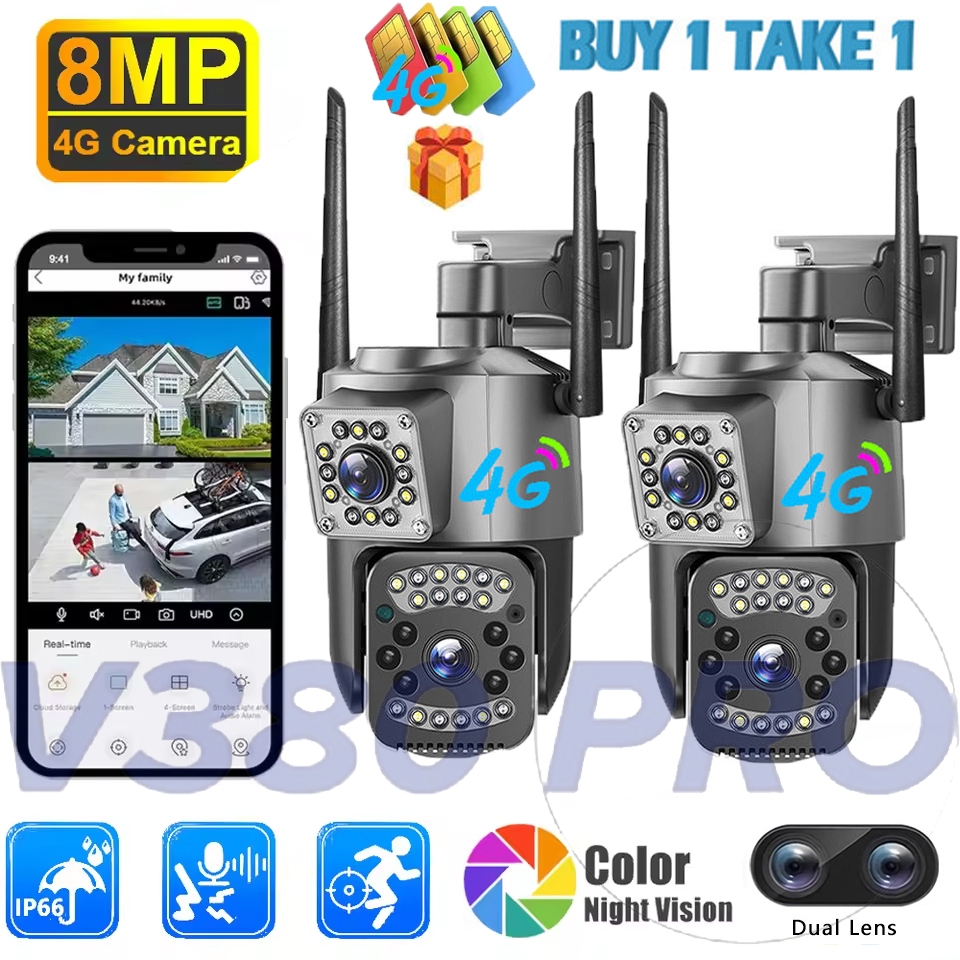V380 Pro Dual Lens 4G SIM CCTV Camera Night Vision Outdoor Waterproof ...