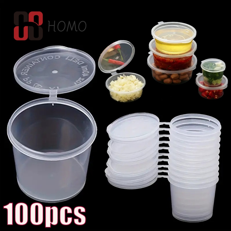 100pcs丨Food Container Portable Hinge Cup Round Plastic Cup Sealed Box ...