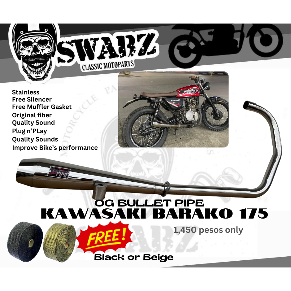 KAWASAKI BARAKO 175 O.G BULLET PIPE FULL EXHAUST for classic motorcycle