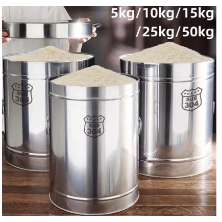 304 Stainless Steel Rice Bucket Sealed Bucket With lid Rice Storage ...