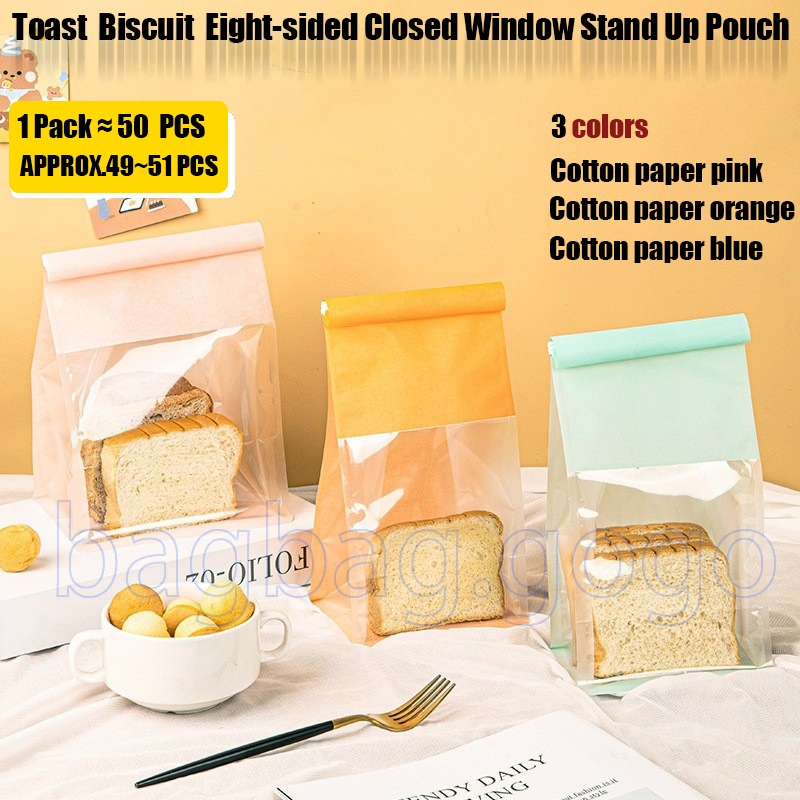 50pcs Kraft Paper Bread Toast Stand Up Pouch With Window Pizza Slice ...