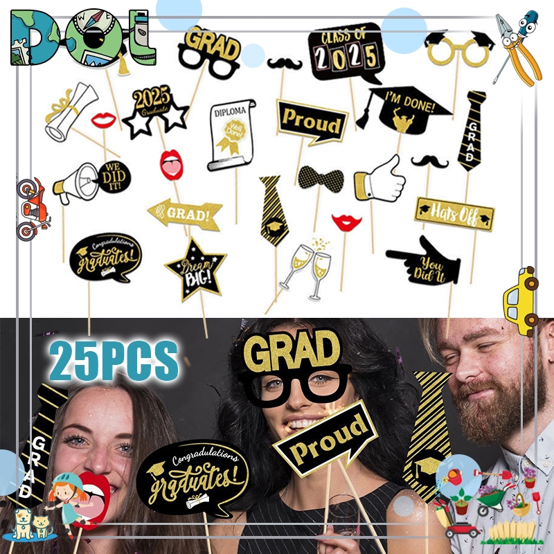 25pcs Graduation Photography Props Class Of 2025 Black Gold Theme Photo ...