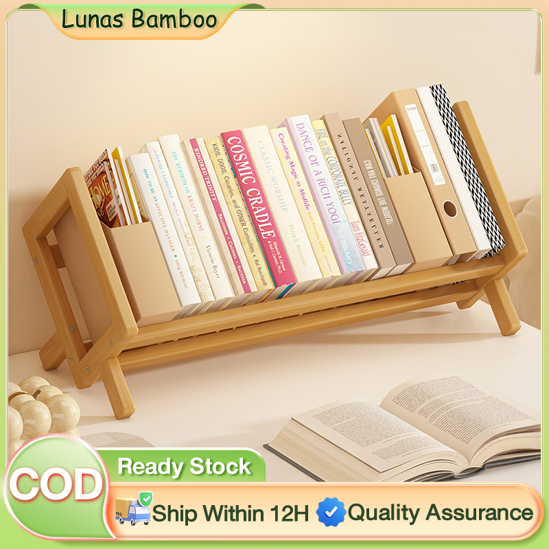 Lunas Bamboo Desktop Bookshelf Storage Rack Tilting Book Shelf For ...