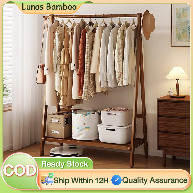 Lunas Clothes Rack Bamboo Inside Bedroom Multi-function Clothes Hanger ...