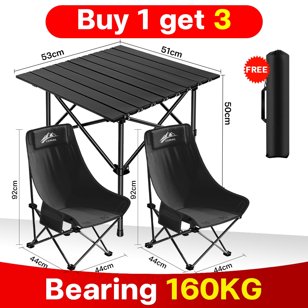 CEMAL Camping Chair and Table Set Moon Chair Outdoor Folding Chairs 3 ...