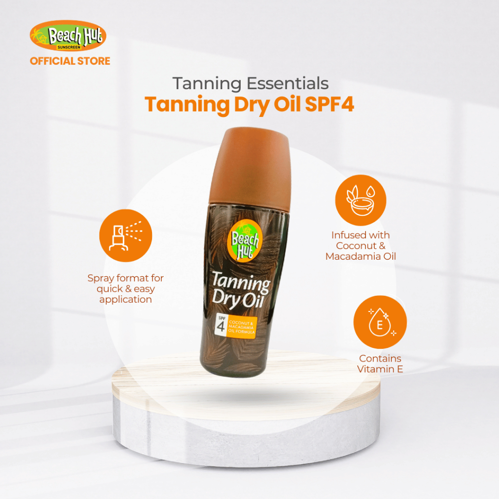 Beach Hut Tanning Dry Oil SPF4 150ml Clear Spray Body Sunscreen with ...