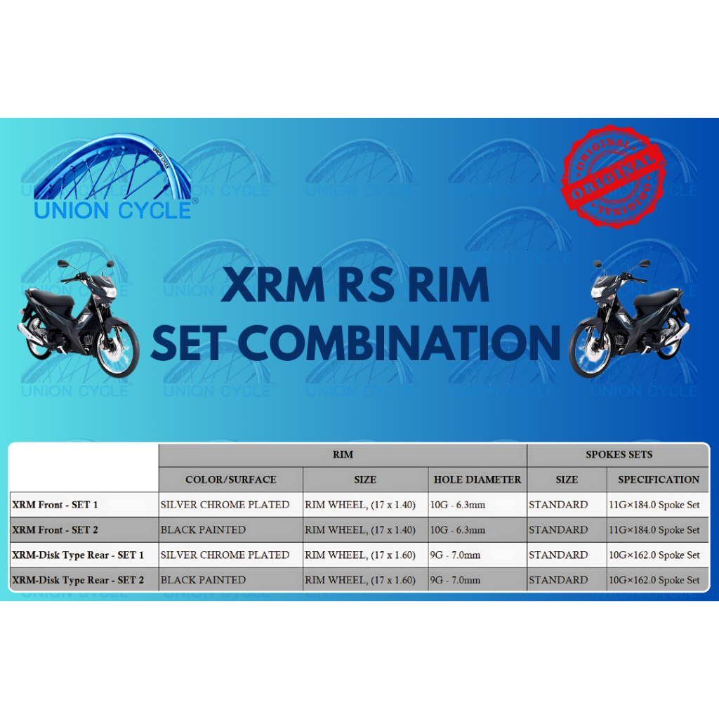 UNION CYCLE XRM DS 125/ XRM RS (DRUM TYPE) RIM SET (RIM + SPOKE SET ...