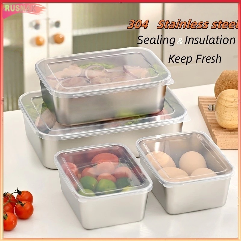 RUSNAK 304 Stainless steel Fresh Keeping box Tray Food Sealed Storage ...