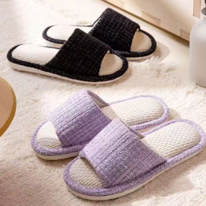 Fashion solid color linen indoor slippers with linen woven sole for men ...