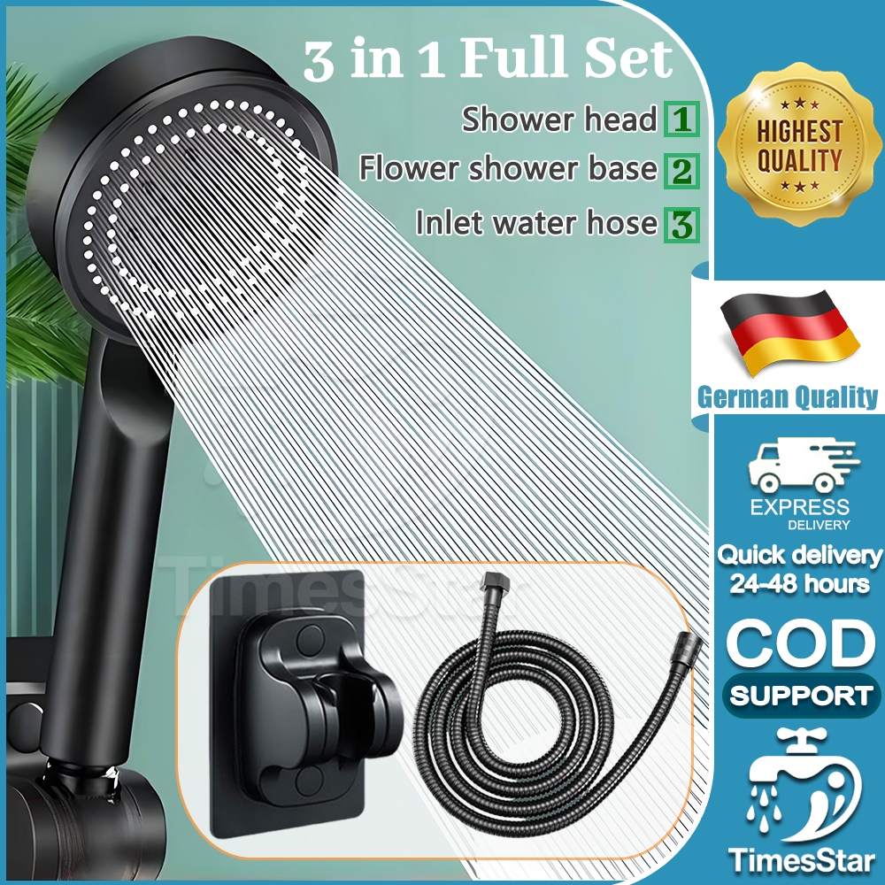 3 In 1 Shower Head Set With Hose Portable 5-Speed Turbocharged Bathroom ...